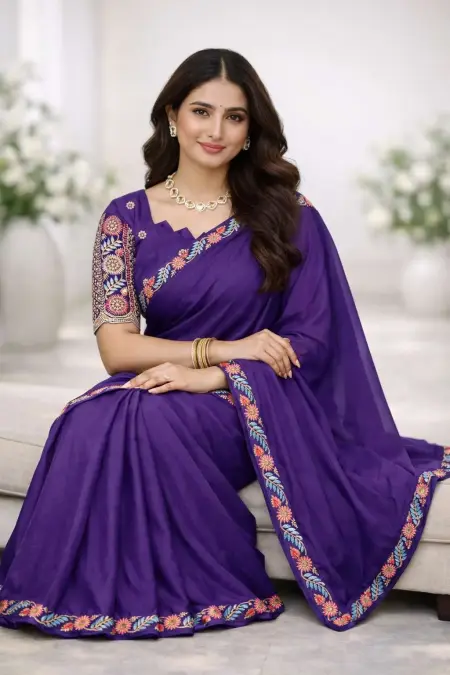 Purple Georgette Bollywood Saree (Regular Sari) view 3