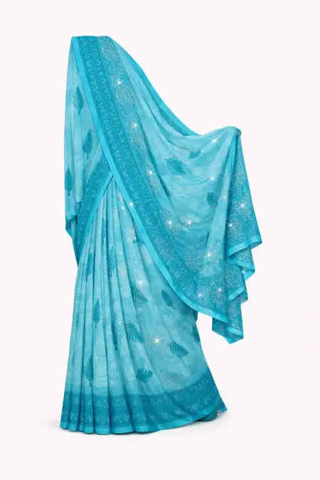 Light Blue Chiffon Daily Wear Saree (Regular Sari) view 4