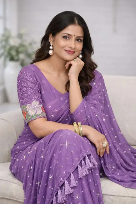 Purple Georgette Bollywood Saree (Regular Sari) view 3