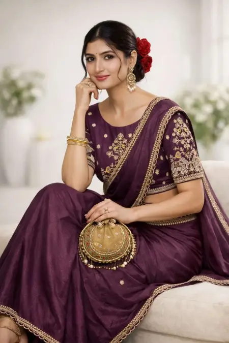 Wine Art Silk Bollywood Saree (Regular Sari) view 3