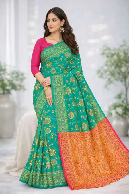 Green, Pink Banarasi Silk Banarasi Saree - Casual (Regular Sari) (Free Size)