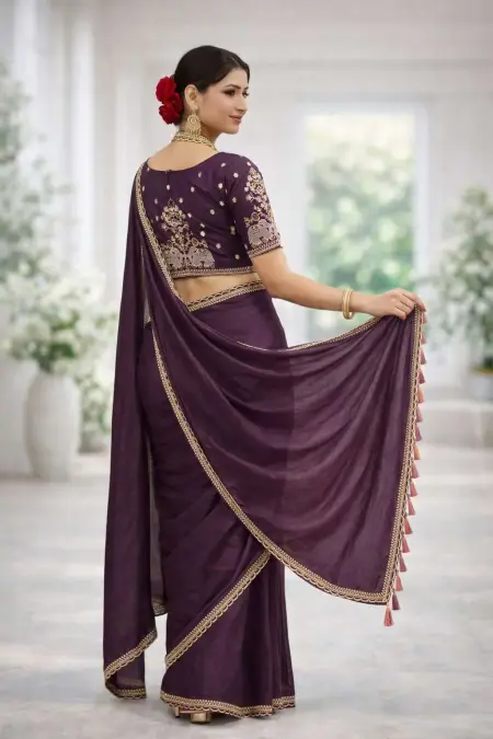 Wine Art Silk Bollywood Saree (Regular Sari) view 2