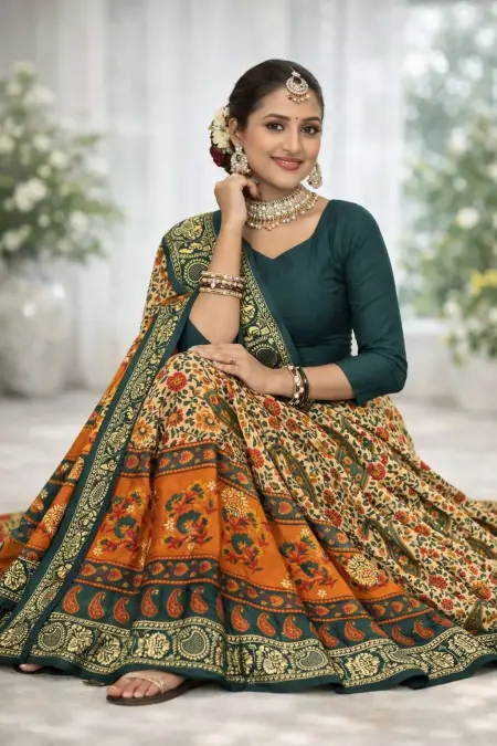 Dark Green Cotton Bollywood Saree (Regular Sari) view 3