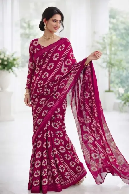 Magenta Georgette Bandhani Saree (Regular Sari)