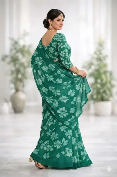 Green Georgette Bandhani Saree (Regular Sari) view 2