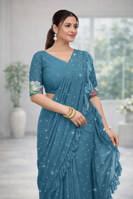 Blue Georgette Bollywood Saree (Regular Sari) view 2