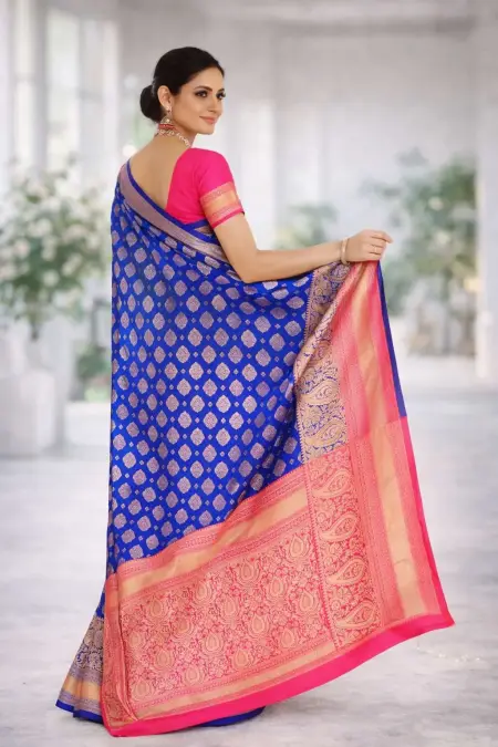 Navy Blue, Pink Banarasi Silk Banarasi Saree (Regular Sari) view 2