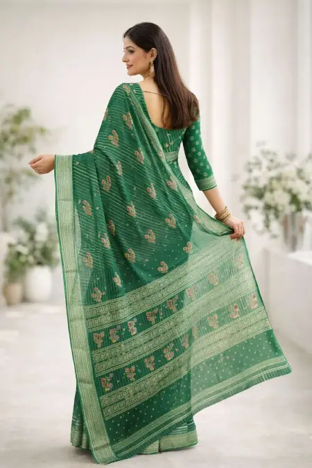 Dark Green, Green, Mehendi, Olive, Teal Banarasi Silk Banarasi Saree (Regular Sari) view 2