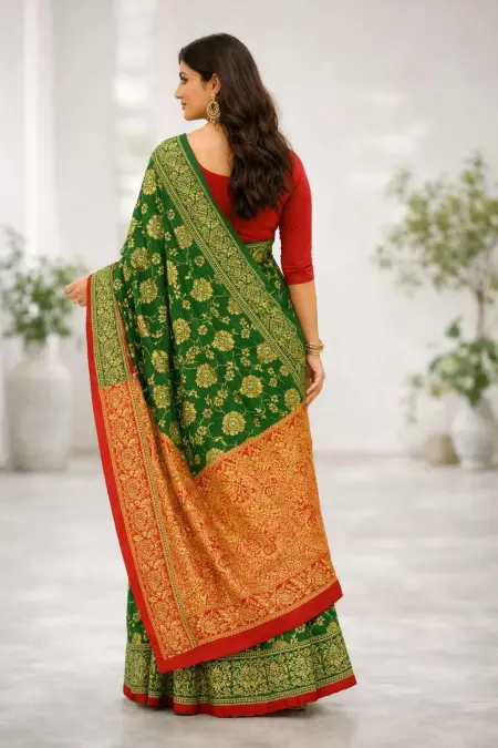 Green, Pink Banarasi Silk Banarasi Saree - Casual (Regular Sari) (Free Size) view 2