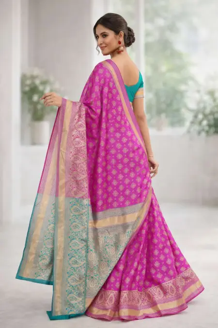 Aqua Blue, Dark Pink Banarasi Silk Banarasi Saree (Regular Sari) view 2