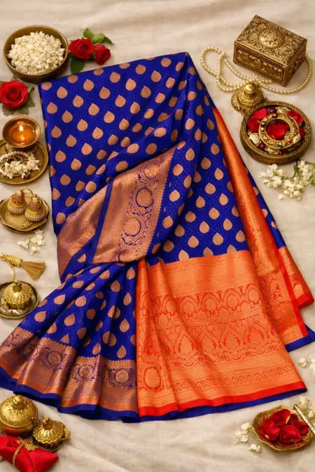 Indigo, Pink Banarasi Silk Banarasi Saree (Regular Sari) view 4
