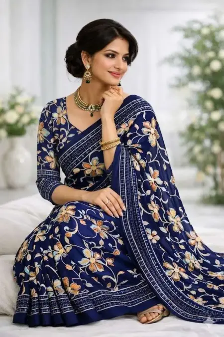 Blue Georgette Bandhani Saree (Regular Sari) view 3