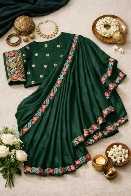 Dark Green Georgette Bollywood Saree (Regular Sari) view 4