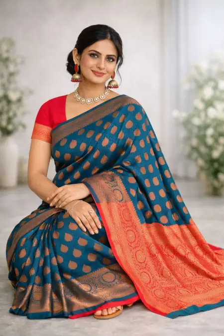 Pink, Teal Banarasi Silk Banarasi Saree - Casual (Regular Sari) (Free Size) view 2