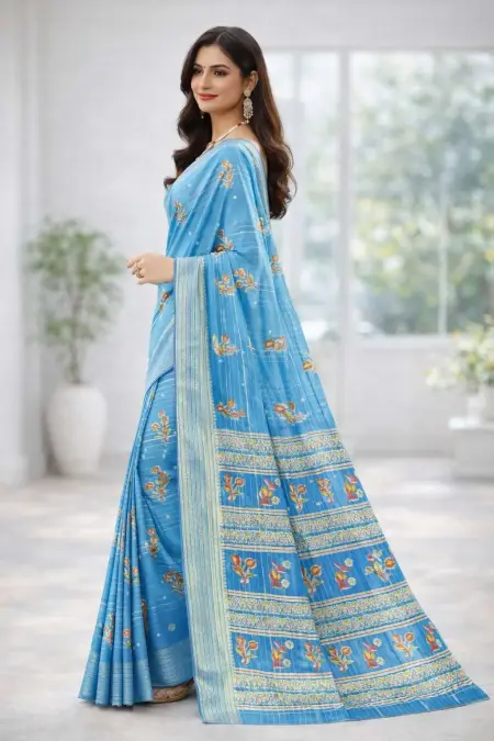 Baby Blue, Light Blue Banarasi Silk Banarasi Saree (Regular Sari)