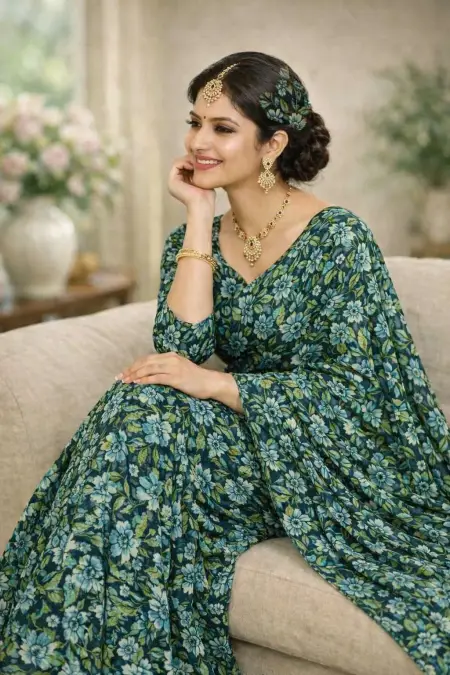 Teal Georgette Bandhani Saree (Regular Sari) view 3