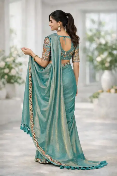 Baby Blue Art Silk Bollywood Saree (Regular Sari) view 2