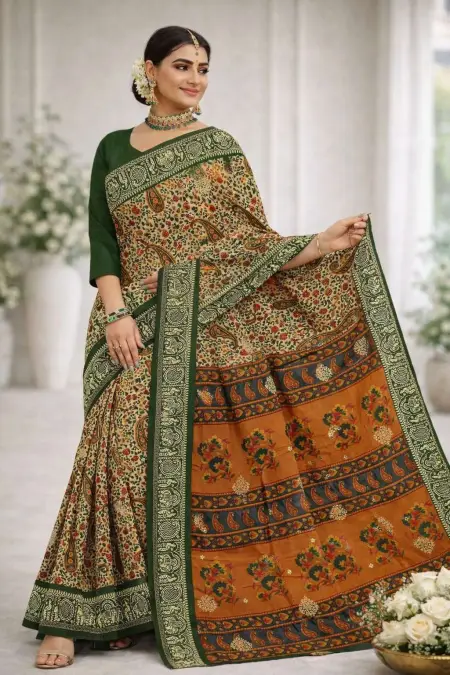 Olive Cotton Bollywood Saree (Regular Sari)