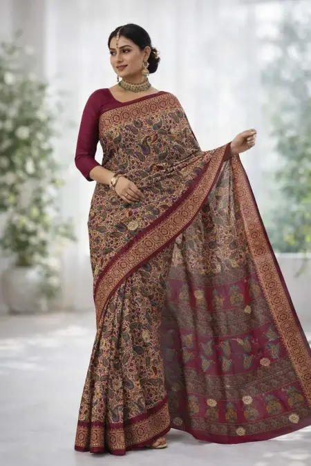 Bronze, Brown, Wine Cotton Bollywood Saree (Regular Sari)