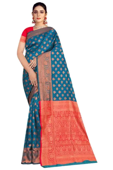 Pink, Teal Banarasi Silk Banarasi Saree - Casual (Regular Sari) (Free Size) view 4