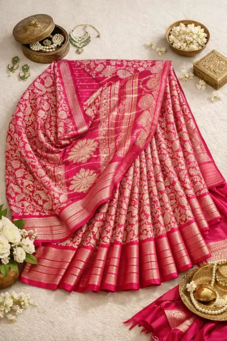 Dark Pink, Magenta, Pink Banarasi Silk Banarasi Saree (Regular Sari) view 4