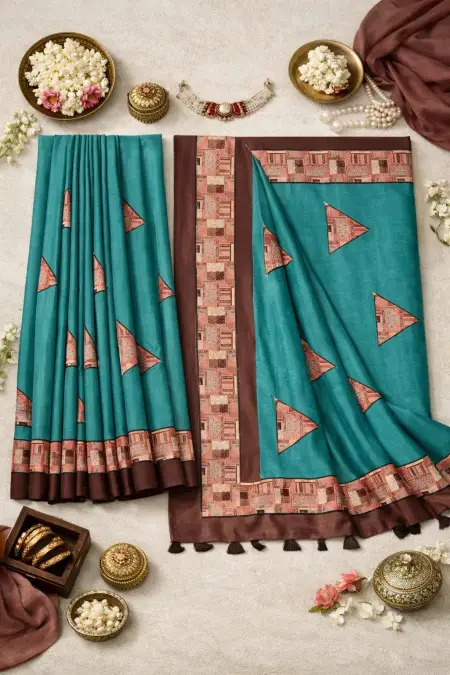 Teal Art Silk Bollywood Saree (Regular Sari) view 4
