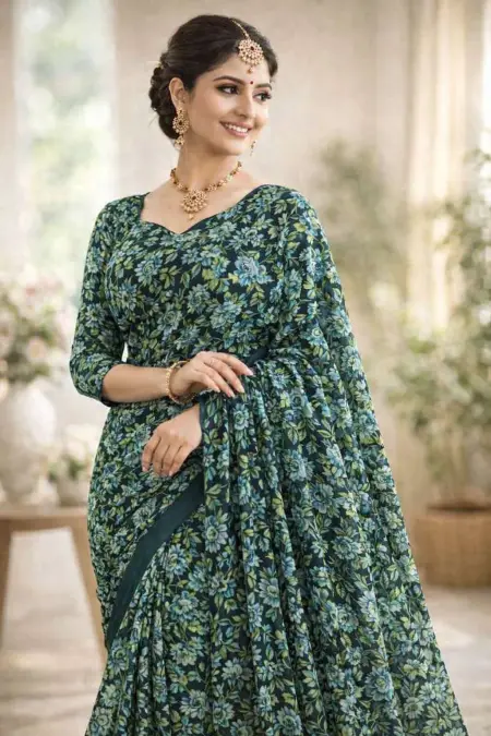 Teal Georgette Bandhani Saree (Regular Sari)