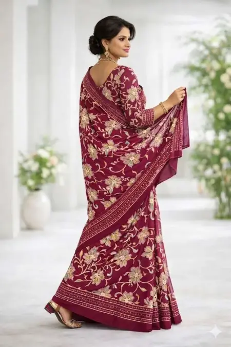 Magenta Georgette Bandhani Saree (Regular Sari) view 3