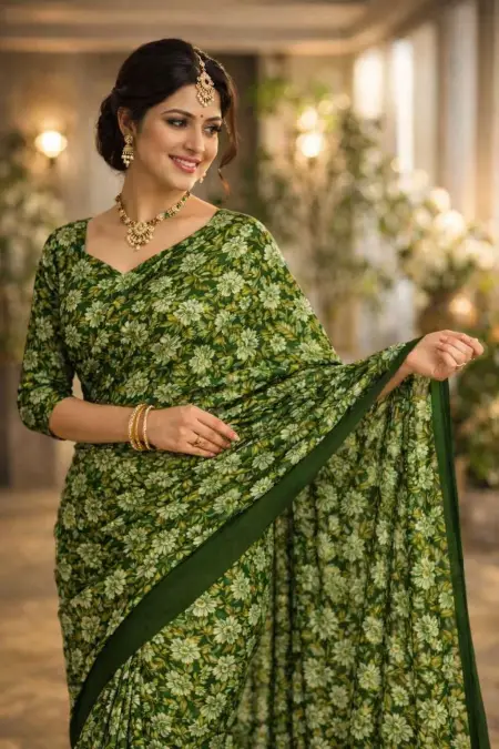 Green Georgette Bandhani Saree (Regular Sari) view 4