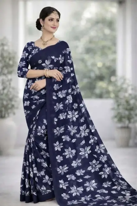 Navy Blue Georgette Bandhani Saree (Regular Sari)