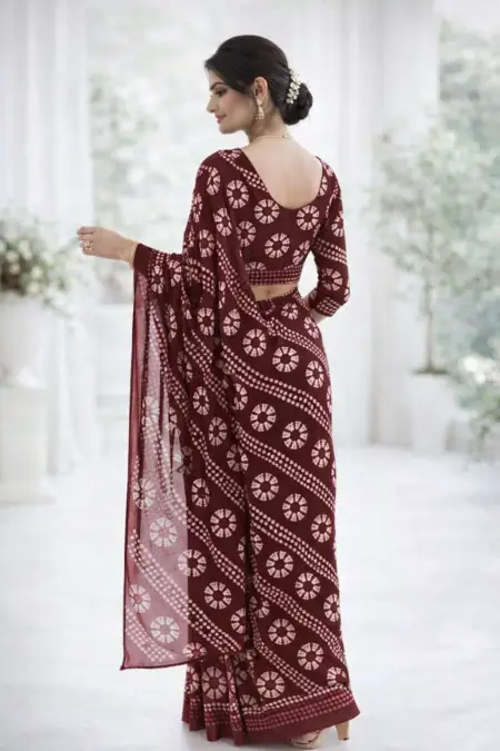 Brown Georgette Bandhani Saree (Regular Sari) view 3
