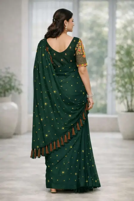 Dark Green Art Silk Saree (Regular Sari) view 2