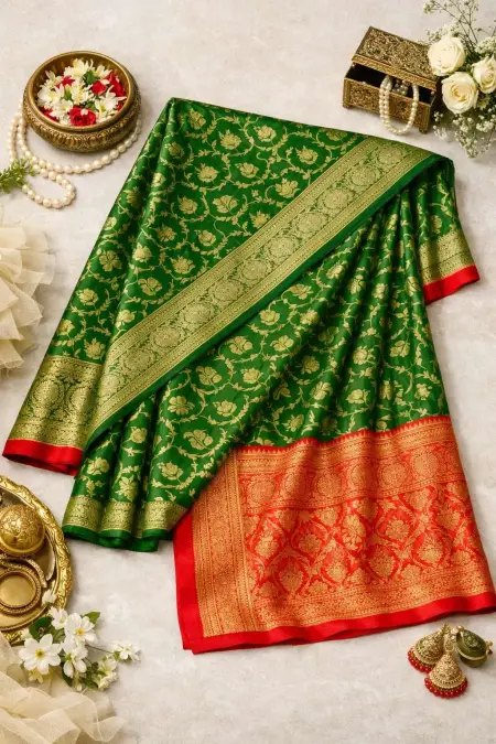 Green, Red Art Silk Bollywood Saree (Regular Sari) view 4