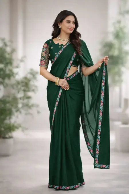 Dark Green Georgette Bollywood Saree (Regular Sari)