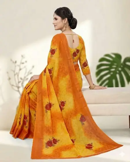 Orange, Yellow Georgette Bandhani Saree - Casual (Regular Sari) (Free Size) view 4