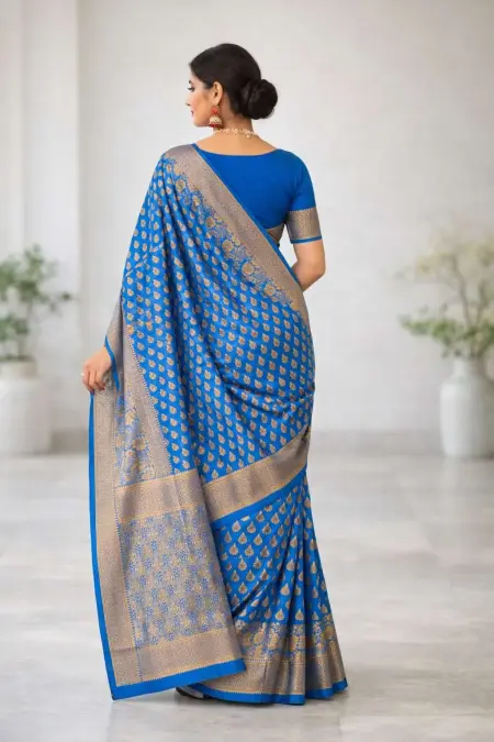 Blue Art Silk Banarasi Saree - Casual (Free Size) view 3
