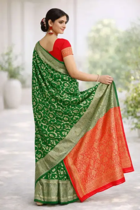 Green, Red Art Silk Bollywood Saree (Regular Sari) view 2