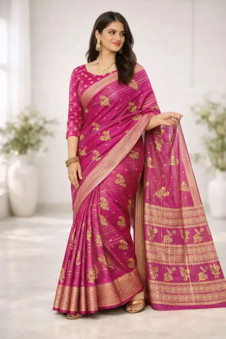 Dark Pink, Magenta, Pink Banarasi Silk Banarasi Saree (Regular Sari)