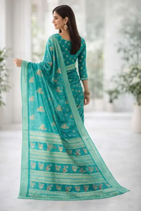 Light Green, Mint Green, Teal, Turquoise, Rama Banarasi Silk Banarasi Saree (Regular Sari) view 2