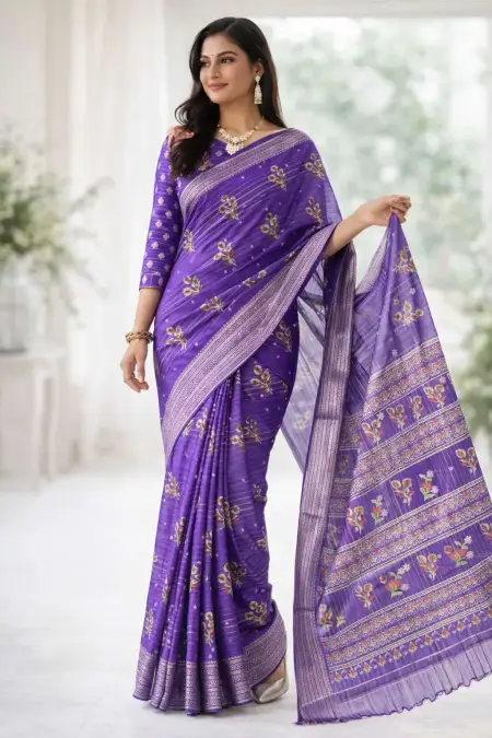 Lavender, Multicolor, Purple Banarasi Silk Banarasi Saree (Regular Sari)
