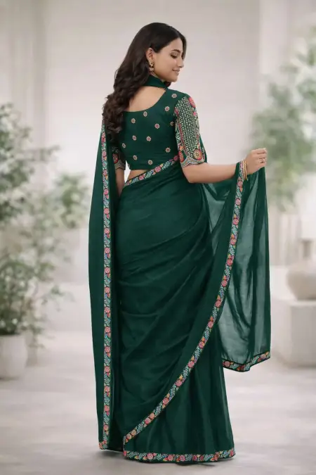 Dark Green Georgette Bollywood Saree (Regular Sari) view 2
