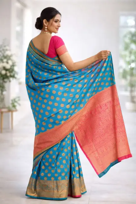 Blue, Pink Banarasi Silk Banarasi Saree (Regular Sari) view 2
