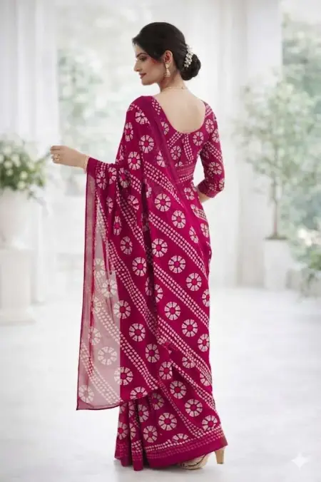 Magenta Georgette Bandhani Saree (Regular Sari) view 2