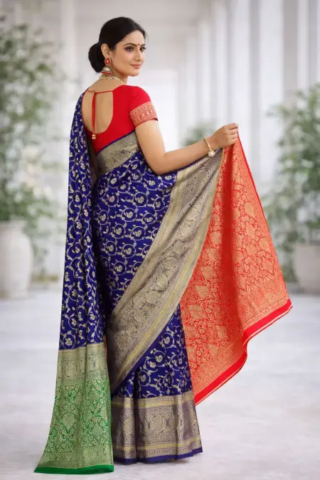 Navy Blue, Red Art Silk Bollywood Saree (Regular Sari) view 2