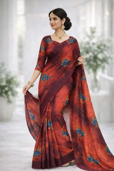 Maroon Georgette Bandhani Saree (Regular Sari)