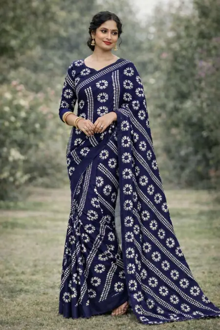 Navy Blue Georgette Bandhani Saree (Regular Sari)