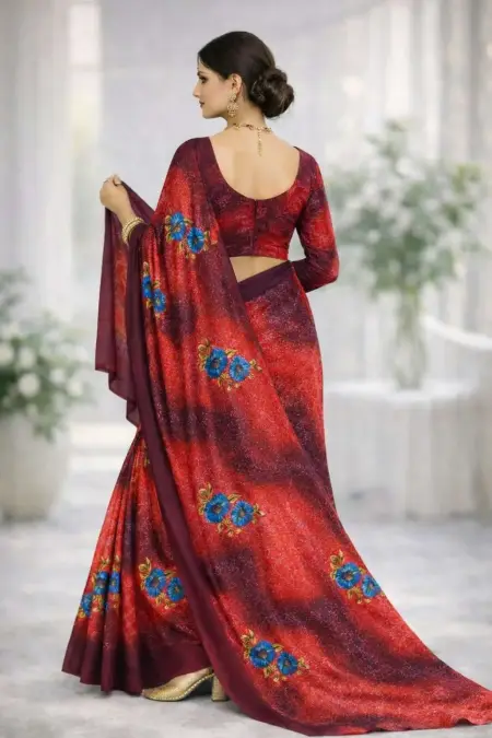 Maroon Georgette Bandhani Saree (Regular Sari) view 4