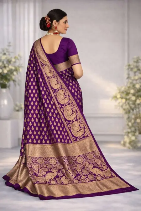 Wine Art Silk Banarasi Saree view 2