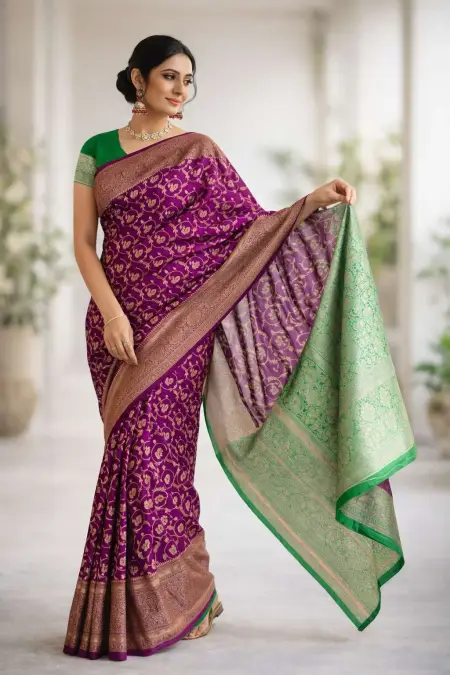 Green, Wine Banarasi Silk Banarasi Saree (Regular Sari)