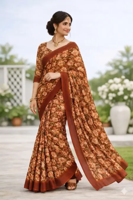 Rust Georgette Bandhani Saree (Regular Sari)